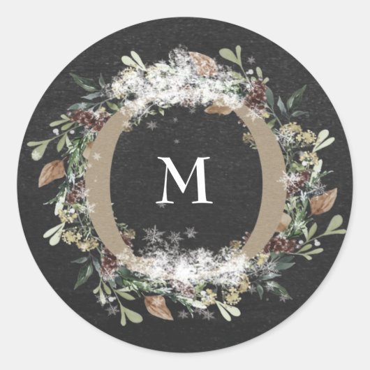 Round Sticker Kerstmis Chalk Holiday Floral (Voorkant)