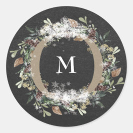 Round Sticker Kerstmis Chalk Holiday Floral