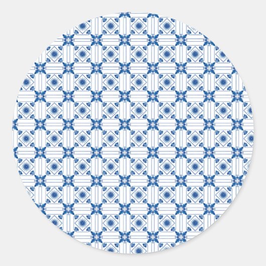 Round sticker with intricate blue and white (Voorkant)