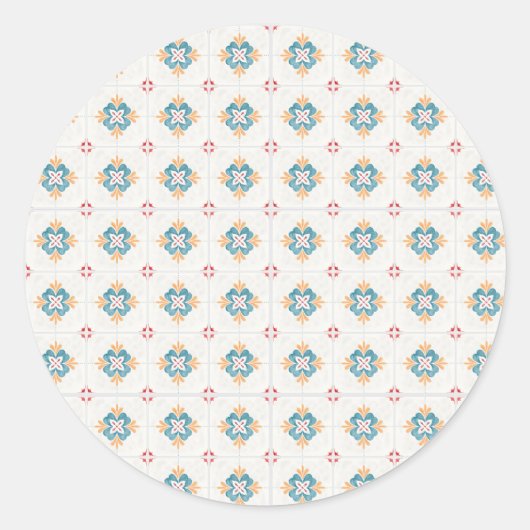 Round sticker with intricate blue and yellow  (Voorkant)