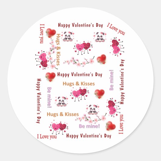 Round Stickers Cat Be My Valentine Love  (Voorkant)