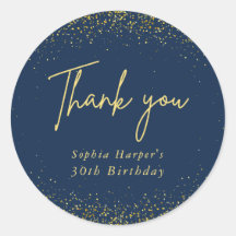 Round Stickers Navy Gold Confetti Thank You