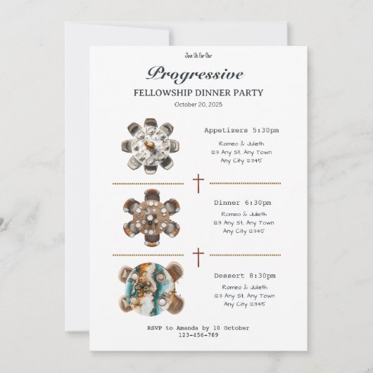 Round Table Progressive Dinner Invitation Kaart (Voorkant)