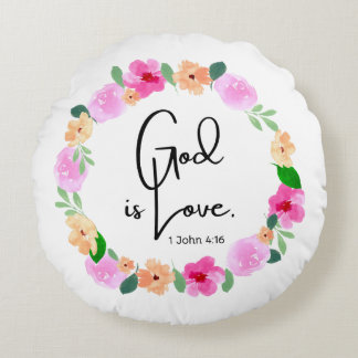 Round Throw Pillow God is Love Bible Verse Rond Kussen