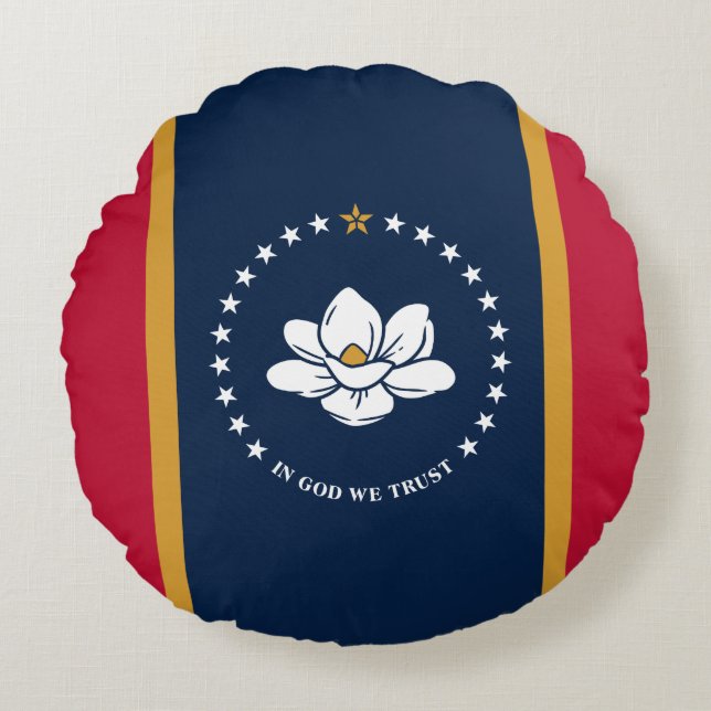 Round Throw Pillow with flag of Mississippi State Rond Kussen (Voorkant)