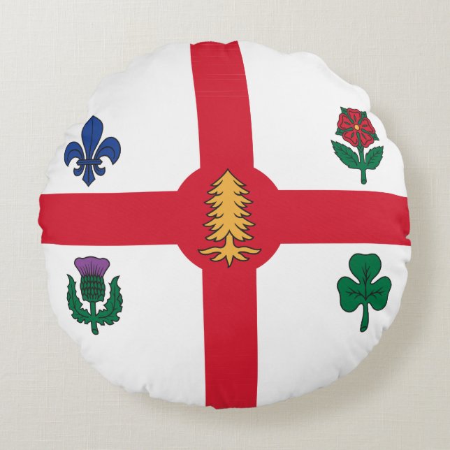 Round Throw Pillow with flag of Montreal, Canada Rond Kussen (Voorkant)