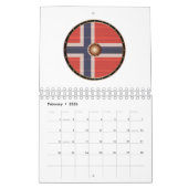 Round Viking schild met Noorse vlag. Kalender (Feb 2026)
