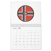 Round Viking schild met Noorse vlag. Kalender (Jan 2026)