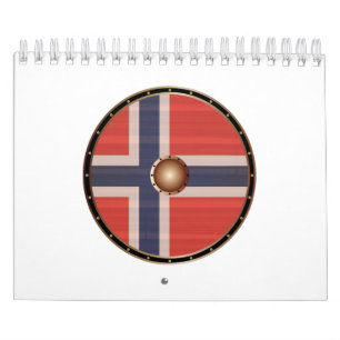 Round Viking schild met Noorse vlag. Kalender