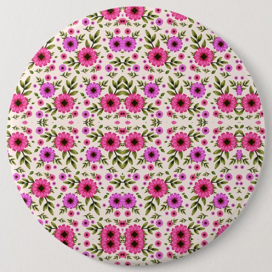 Round wall clock with a vibrant floral design ronde button 6,0 cm (Voorkant)