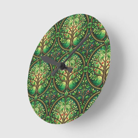 Round wall clock with a vibrant tree pattern ronde klok (Hoek)