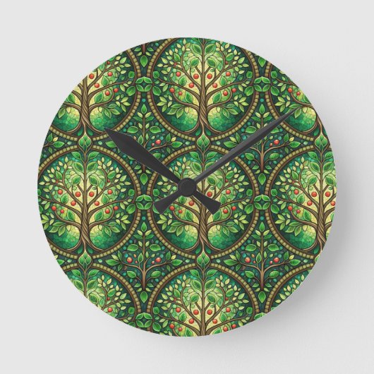 Round wall clock with a vibrant tree pattern ronde klok (Voorkant)