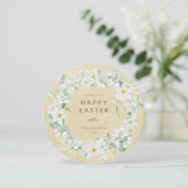 Round White Floral met Happy Easter Flat Kaart (Staand voorkant)