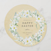 Round White Floral met Happy Easter Flat Kaart (Voorkant / Achterkant)