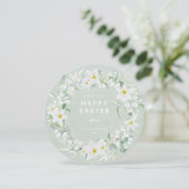 Round White Floral met Happy Easter Flat Kaart (Staand voorkant)