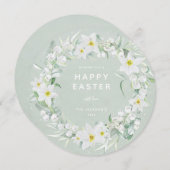 Round White Floral met Happy Easter Flat Kaart (Voorkant / Achterkant)