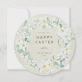 Round White Floral met Happy Easter Flat Kaart (Voorkant)