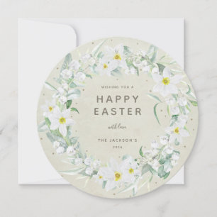 Round White Floral met Happy Easter Flat Kaart