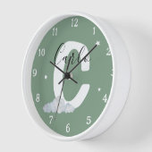 Round White Wood Frame Monogram Nursery Wall Clock (Hoek)