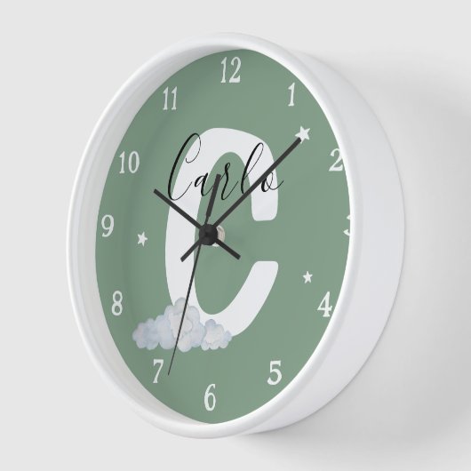 Round White Wood Frame Monogram Nursery Wall Clock (Hoek)