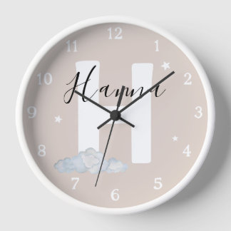 Round White Wood Frame Neutral Nursery Wall Clock