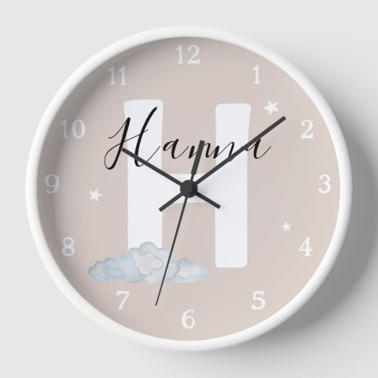 Round White Wood Frame Neutral Nursery Wall Clock (Voorkant)