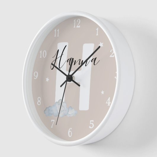 Round White Wood Frame Neutral Nursery Wall Clock (Hoek)