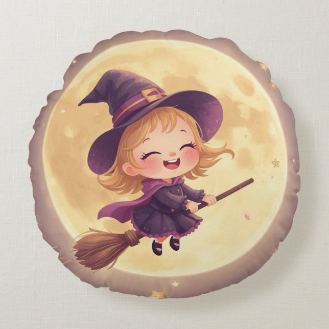 Round Witch Halloween Pillow - Spooky Decor Rond Kussen (Voorkant)