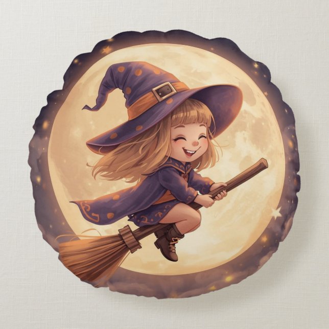 Round Witch Halloween Pillow - Spooky Decor Rond Kussen (Voorkant)