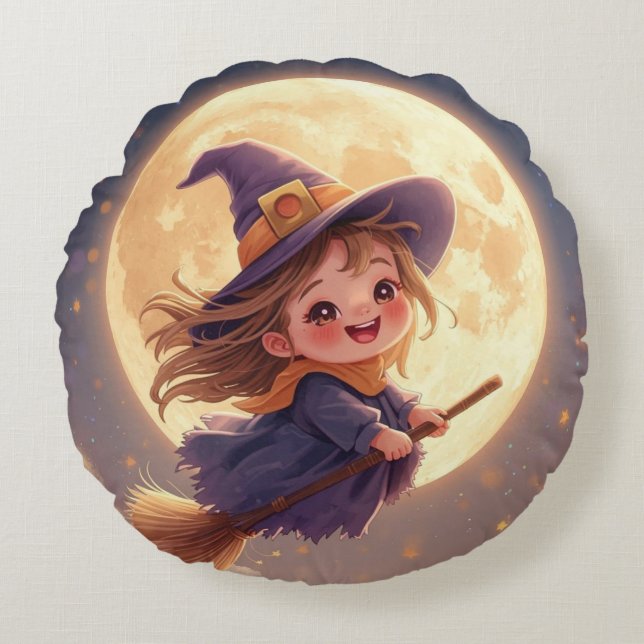Round Witch Halloween Pillow - Spooky Decor Rond Kussen (Voorkant)