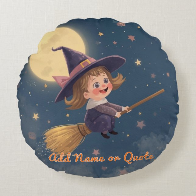 Round Witch Halloween Pillow -  tekst Rond Kussen (Voorkant)