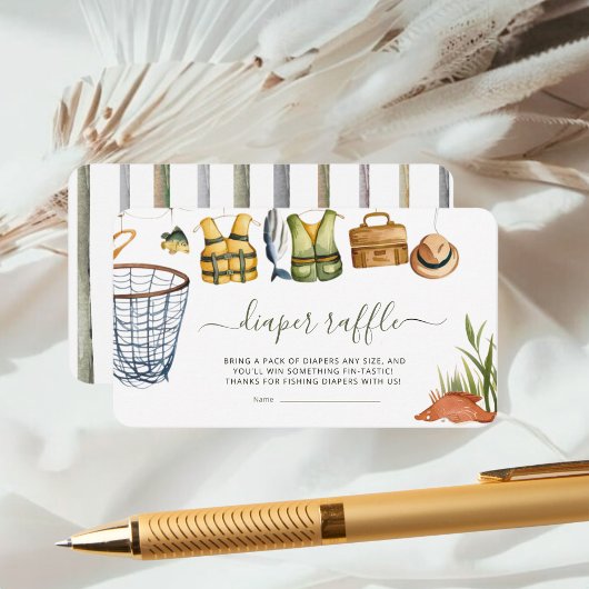 Rounded Fishing Baby Shower Diaper Raffle  Informatiekaartje
