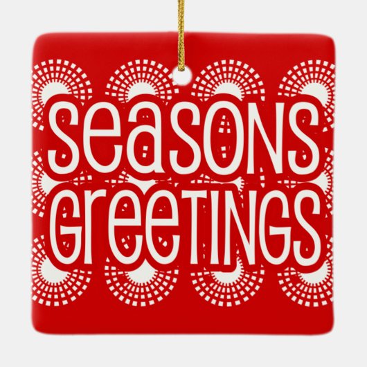 Rounded Square Red Seasons Greetings Ornament (Achterkant)