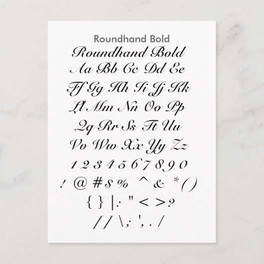 Roundhand Bold - voorbeeldvel Zazzle Font Briefkaart (Voorkant)