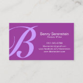 Roundhand Vet Monogram Paarse Visitekaartje (Voorkant)