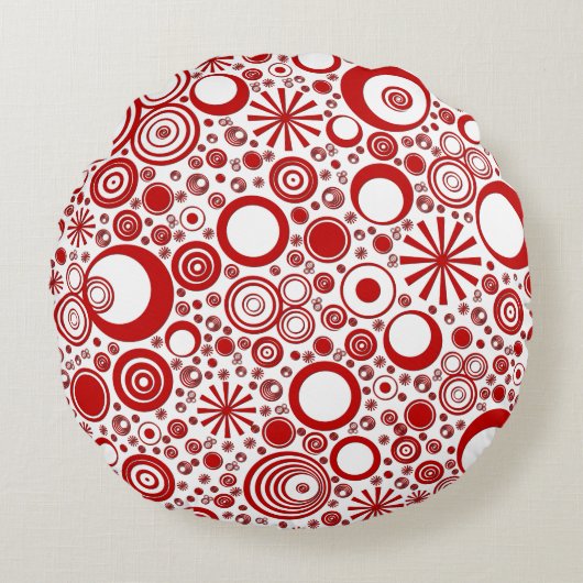 Rounds-Rood en wit rond Sierkussen Kussen (Voorkant)