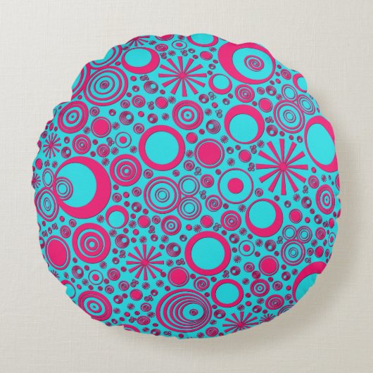 Rounds-roze-Aqua-ronde Sierkussen Rond Kussen (Voorkant)