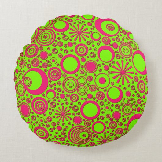 Rounds-roze-groene ronde Sierkussen Rond Kussen (Voorkant)