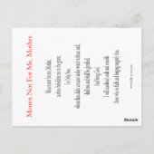 Rourn not for me, Moeder Prayer Card Briefkaart (Achterkant)