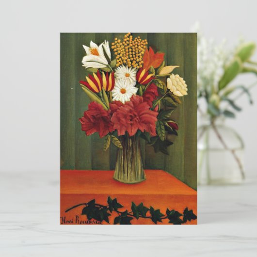 Rousseau - Boeket Bloemen met een Klimop Tak Feestdagenkaart (Staand voorkant)