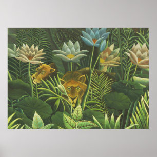 Rousseau Oerwoud Tropical Lion Art Print Foliage