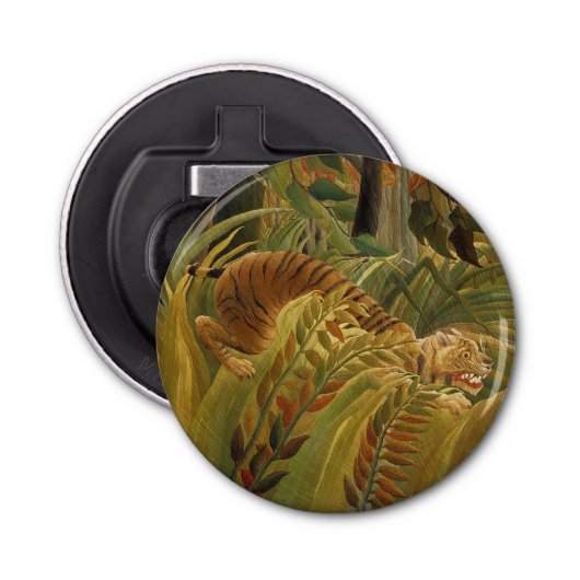 Rousseau Oerwoud Tropische Tijger Kunst Button Flesopener (Voorkant)