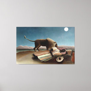 Rousseau Sleeping Gypsy Lion Painting Canvas Afdruk
