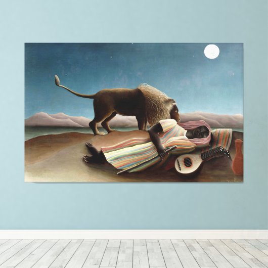 Rousseau Sleeping Gypsy Lion Painting Canvas Afdruk (Insitu (Houten vloer))