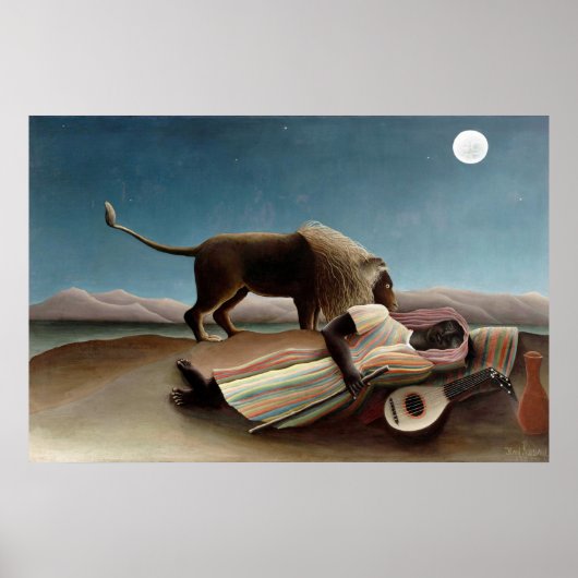 Rousseau Sleeping Gypsy Lion Painting Poster (Voorkant)