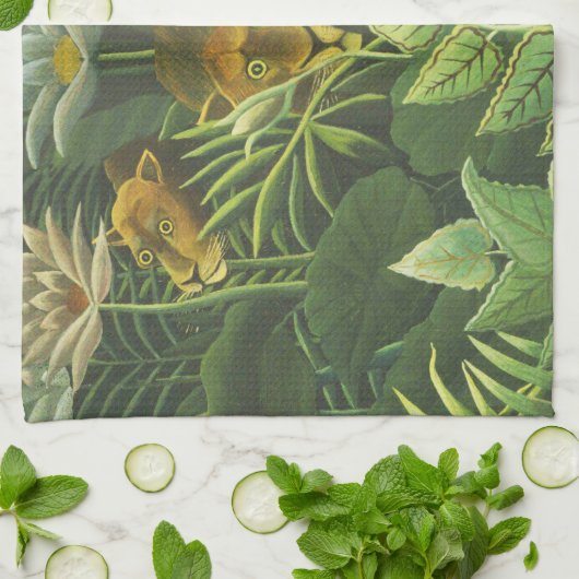 Rousseau Tropisch Oerwoud Leeuw Schilderen Theedoek (Gevouwen)