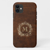 Roustig Gouden Monogram Hout Case-Mate iPhone Case (Achterkant)