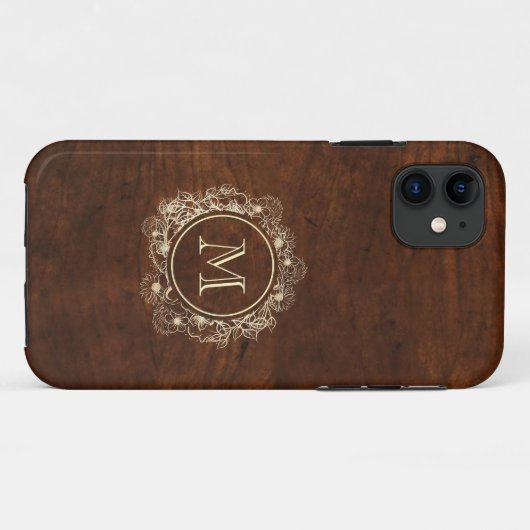 Roustig Gouden Monogram Hout Case-Mate iPhone Case (Achterkant (horizontaal))