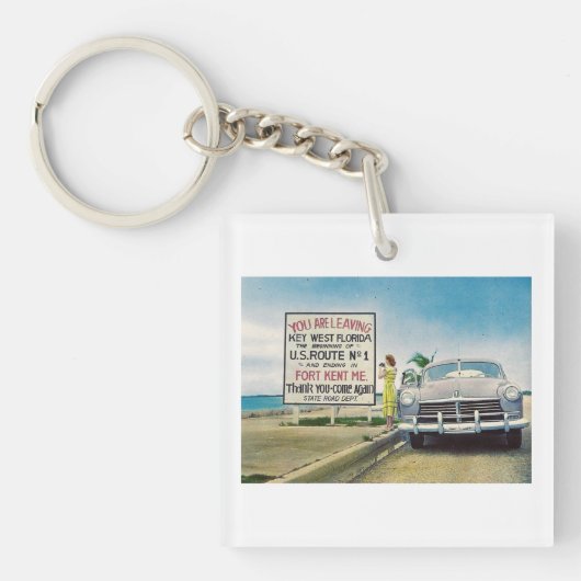 Route 1, Key West, Florida Retro stijl Sleutelhanger (voorkant)