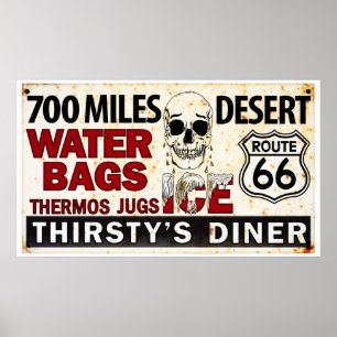 Route 66 - 700 mijl woestijn wegbord poster